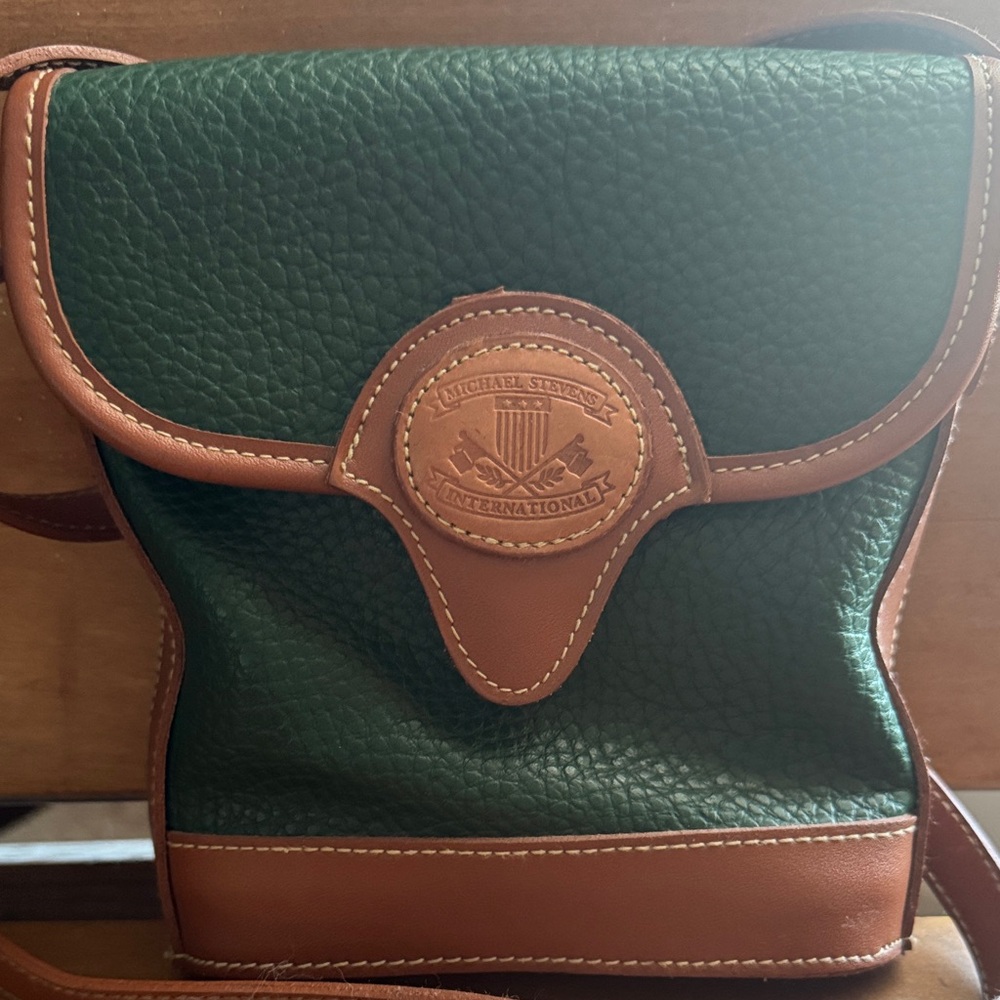Green and Brown Leather Small Michael Stevens Leather Crossbody Bag - Picture 2 of 6
